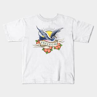 Old School Tattoo with Bird and Wording Freedom Kids T-Shirt